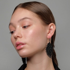 Серьги металл «Папоротник», листочек чёрные 5434688