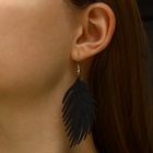 Серьги металл «Папоротник» листочек чёрные - фото 61008989