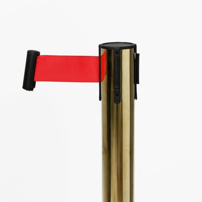 Стойка ограждения золотая, с красной вытяжной лентой 180 см, высота 90 см, d=6 см, напольный d=32 см