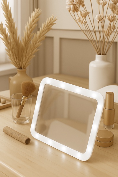 Зеркало Luazon KZ-01, подсветка, настольное, 14 диодов, 4хАА (не в комплекте), белое