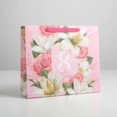 Пакет подарочный ламинированный вертикальный, упаковка, «8 марта», M 26 х 30 х 9 см
