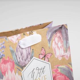 Пакет подарочный крафтовый квадратный, упаковка, «With love», 14×14×9 см