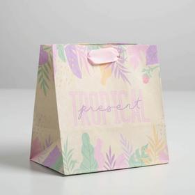 Пакет подарочный крафтовый квадратный, упаковка, «Tropical», 14 х 14 х 9 см