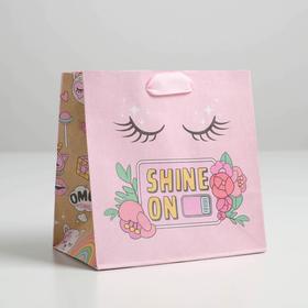 Пакет подарочный крафтовый квадратный, упаковка, «Shine on», 14 х 14 х 9 см