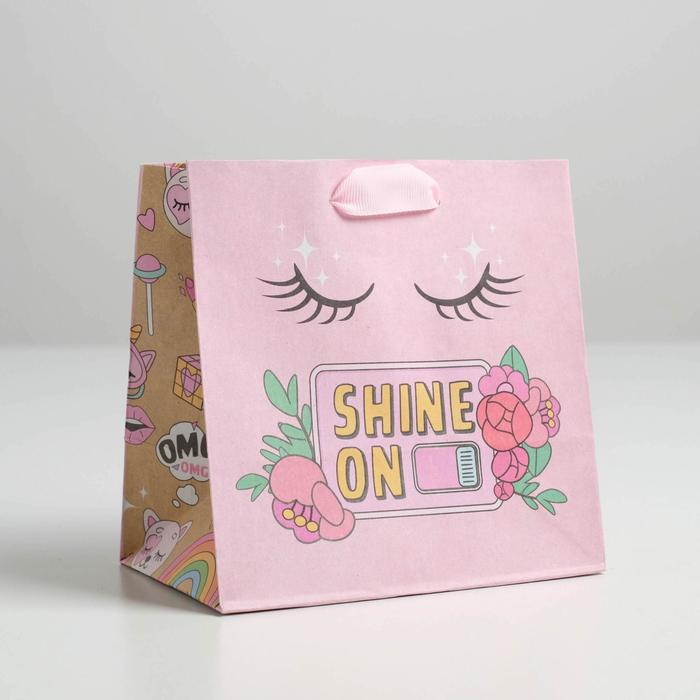 

Пакет подарочный крафтовый квадратный, упаковка, «Shine on», 14 х 14 х 9 см