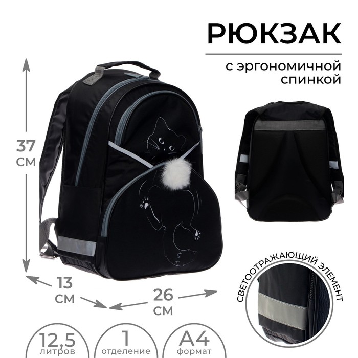 Рюкзак школьный, 37 х 26 х 13 см, эргономичная спинка, Calligrata АН "Котик" - Фото 1