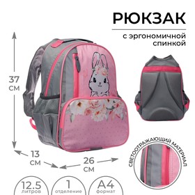 Рюкзак школьный, 37 х 26 х 13 см, эргономичная спинка, «Зайка»