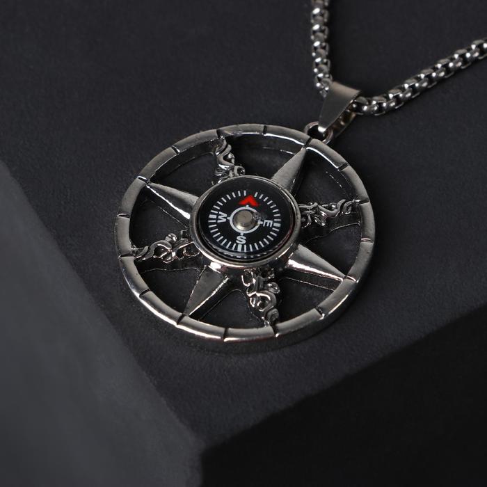 Кулон-амулет «Помпеи» компас, цвет чёрный в серебре, 70 см - Фото 1