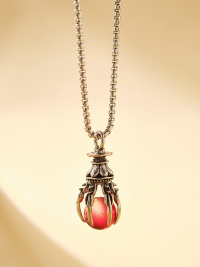 Кулон-амулет «Помпеи» символ, цвет красный в чернёном серебре, 70 см