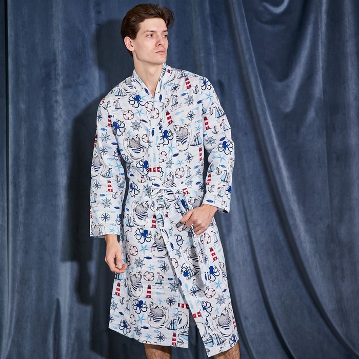 Халат мужской Этель «Капитан» рукав 3/4, размер 50-52, вафля 200 г/м², 100% хлопок - Фото 1