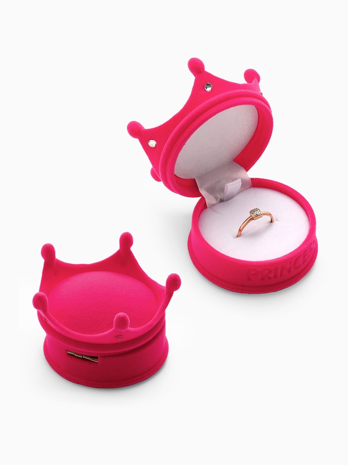 Футляр бархатный под кольцо, серьги «Корона», 5.5×5.5×4.5, розовый, вставка белая - Фото 1