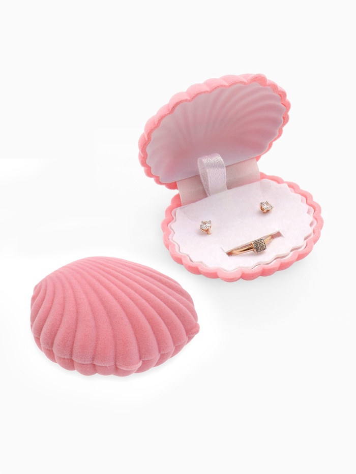 Футляр под серьги, кулон «Ракушка», 6×5.5 см, бархатный, розовый - Фото 1