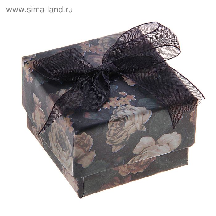 Коробочка подарочная под кольцо, цвет чёрный в цветы - Фото 1