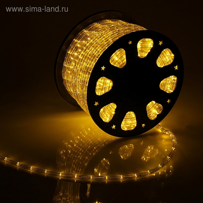 Световой шнур Luazon Lighting 11 мм, IP65, 100 м, 24 LED/м, 220 В, 2W, постоянное свечение, свечение жёлтое - Фото 1