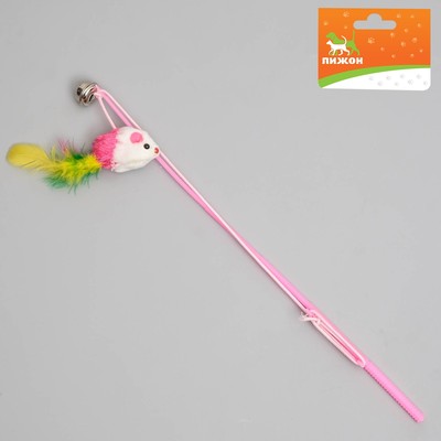 Дразнилка-удочка "Цветная мышка", 32 см, микс цветов