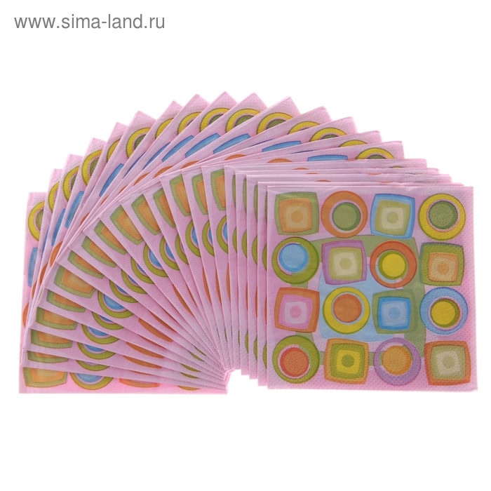 салфетки бумажные (набор 20 шт.) 25×25 см Кружочки квадратики - Фото 1