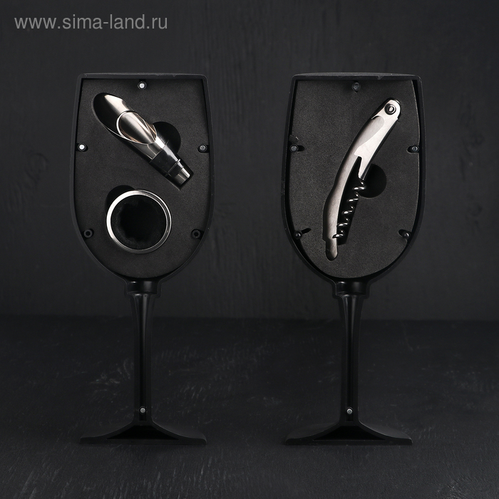 Набор для вина «Бокал», 3 предмета: кольцо, каплеуловитель, штопор - Фото 1