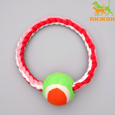 Игрушка тренировочная канатная «Круг с мячом», 120 г, микс цветов