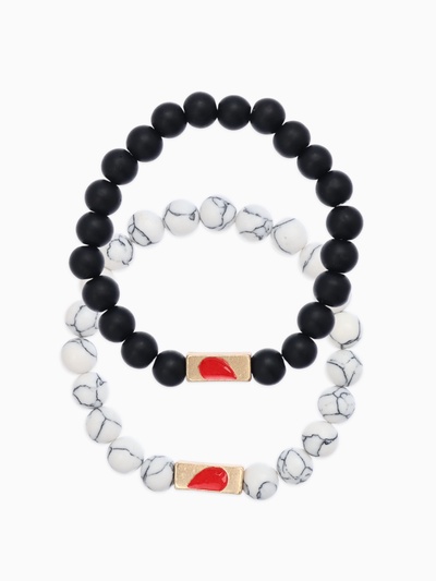 Браслеты парные «Неразлучники» сердце с бусинами, чёрно-белые, шар №8, d=6.5 см