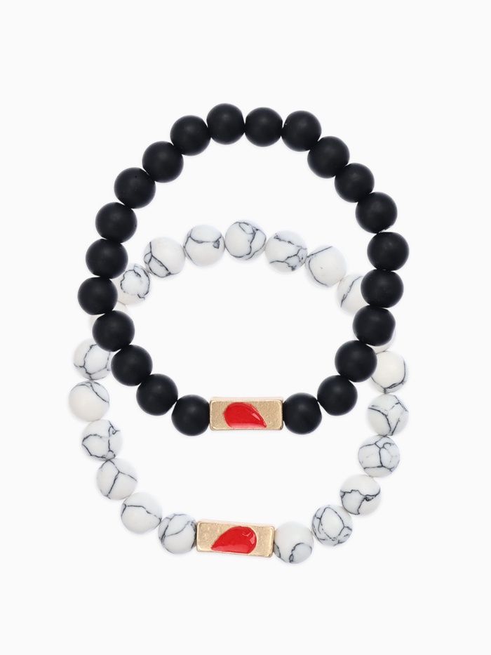 Браслеты парные «Неразлучники» сердце с бусинами, чёрно-белые, шар №8, d=6.5 см - Фото 1