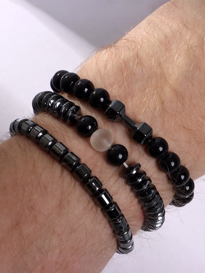 Браслеты «Гематит», набор 3 шт. d=7 см, чёрные