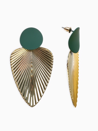 Серьги металл «Геометрия» линии, цвет золотой в тёмно-зелёном