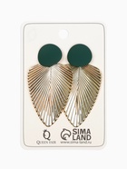 Серьги металл "Геометрия" линии, цвет золотой в тёмно-зелёном - фото 809297532