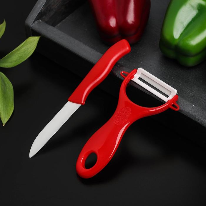 Набор кухонный Доляна, 2 предмета: нож 7 см, овощечистка цвет МИКС - Фото 1
