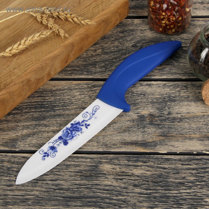 Нож керамический "Синий цветок" лезвие 15 см - Фото 1