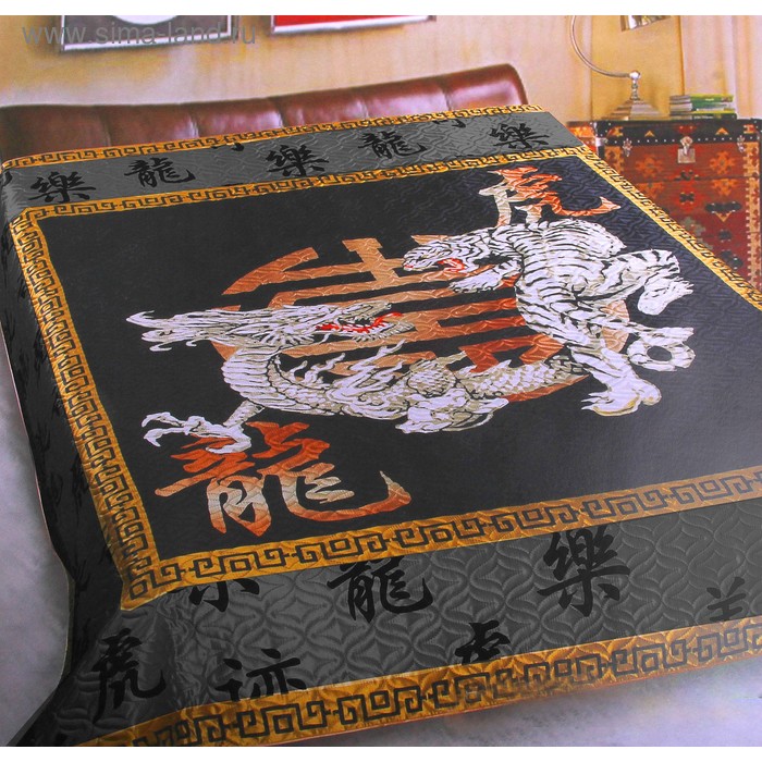 Покрывало Белла Донна евро макси Черный дракон 230*250 см, иск.шелк, 100% п/э - Фото 1