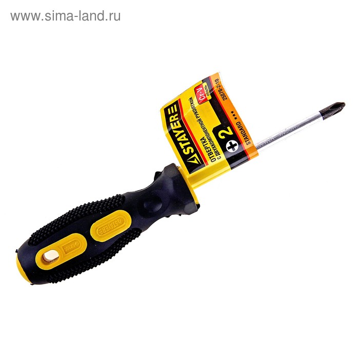 Отвертка  STAYER Standard, двухкомпонентная рукоятка, Сr-V, PH, №2, 100мм 77063 - Фото 1