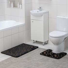 Набор ковриков для ванной и туалета Доляна «Вензель», 2 шт: 40×50, 50×80 см, цвет чёрный