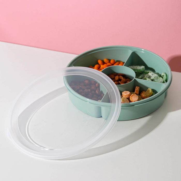 Менажница с крышкой IDEA, 5 секций, пластик, бирюзовый - Фото 1