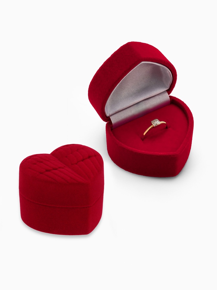 Футляр под серьги, кольцо «Сердце», бархатный, 5.2×4.6 см, бордовый - Фото 1