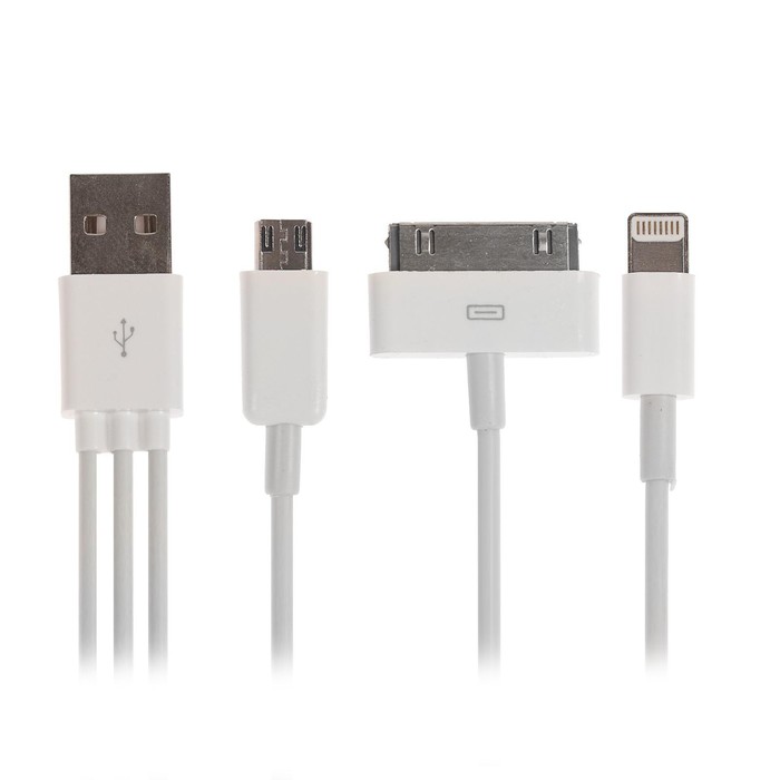 Кабель 3 в 1 LuazON, microUSB/Lightning/iPhone 30-pin - USB, 1 А, 0.2 м, белый - фото 51446801