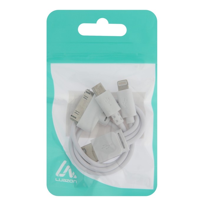 Кабель 3 в 1 LuazON, microUSB/Lightning/iPhone 30-pin - USB, 1 А, 0.2 м, белый - фото 51446802