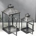 Подсвечник металл фонарь "Кружевные узоры" набор 2 шт 28х15х15 43х21х21 см - фото 23552274