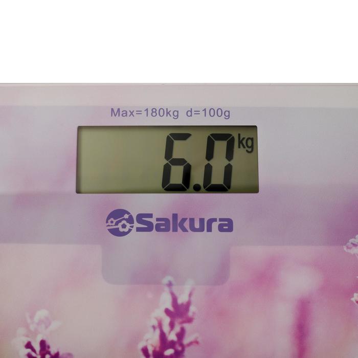 Весы напольные Sakura SA-5072LF, электронные, до 180 кг, 1хCR2032, стекло, "лаванда" - фото 51344810