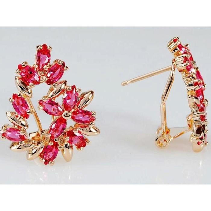 Серьги с корундом "Камелия", позолота с родированием - Фото 1