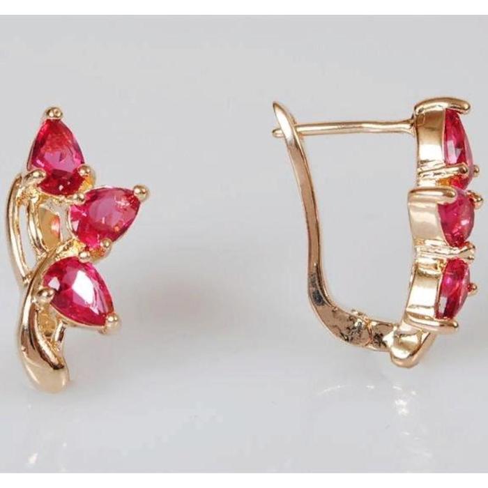 Серьги с корундом "Трехлистник", позолота с родированием - Фото 1