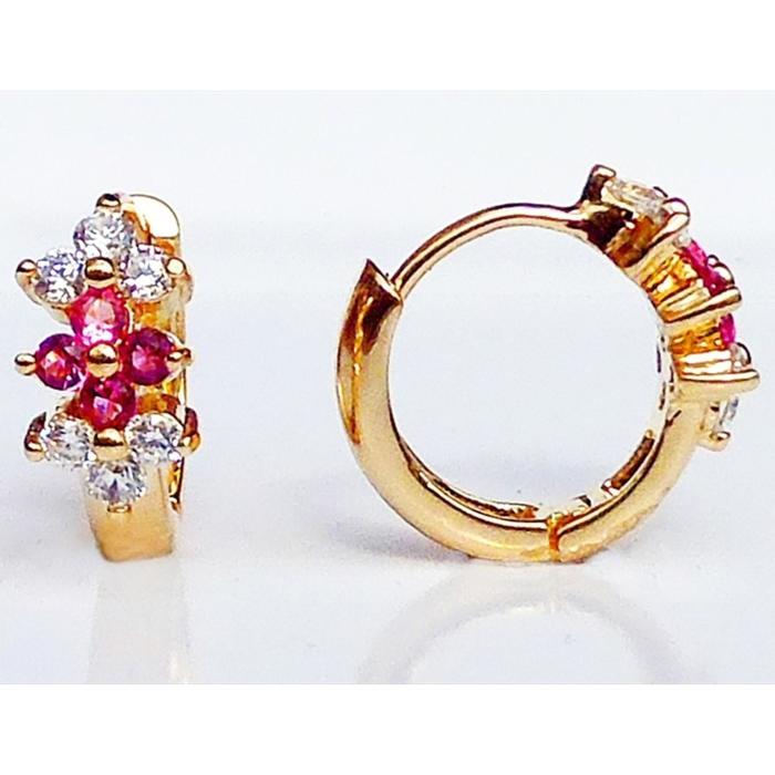 Серьги с корундом "Цветы", позолота с родированием - Фото 1