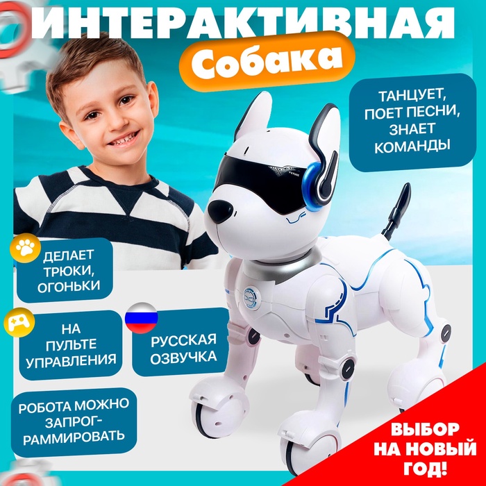 

Робот собака «Фьючер» ZHORYA, на пульте управления, интерактивный: звук, свет, танцующий, музыкальный, на аккумуляторе