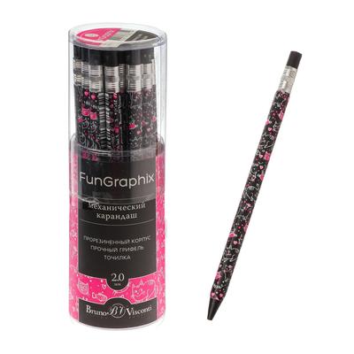 Карандаш механический цанговый 2.0 мм FunGraphix «Чёрные котята», НВ, шестигранный, пластиковый корпус, с точилкой