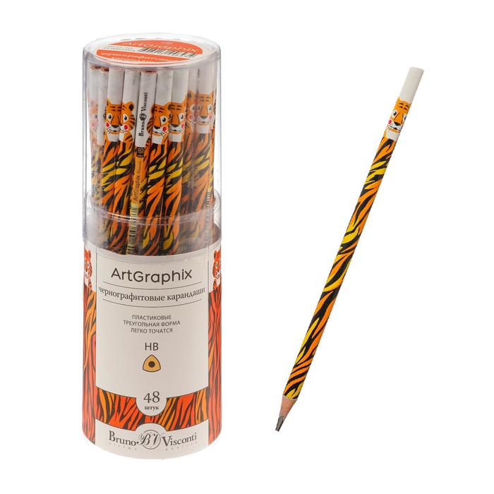 Карандаш чернографитный BrunoVisconti. ArtGraphix Fun «Тигр», НВ, трёхгранный, пластиковый, корпус с рисунком - Фото 1