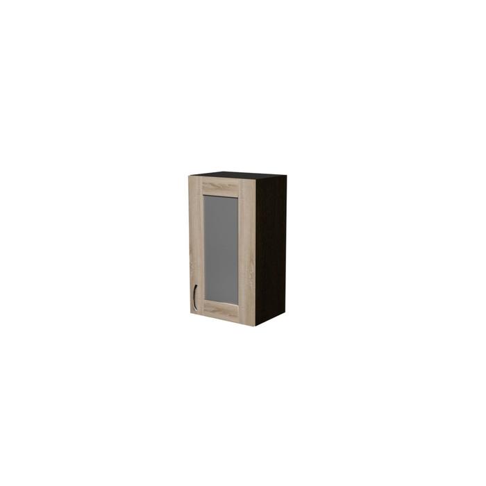 Шкаф навесной Сабрина 400х300х720 с витриной  венге/дуб сонома - фото 1905753827