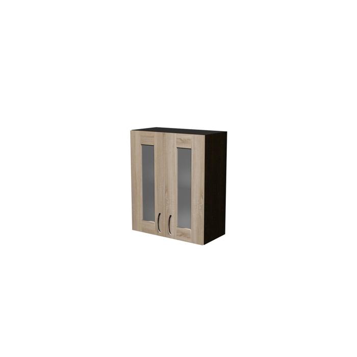 Шкаф навесной Сабрина 600х300х720 2 дверцы со стеклом  венге/дуб сонома - Фото 1