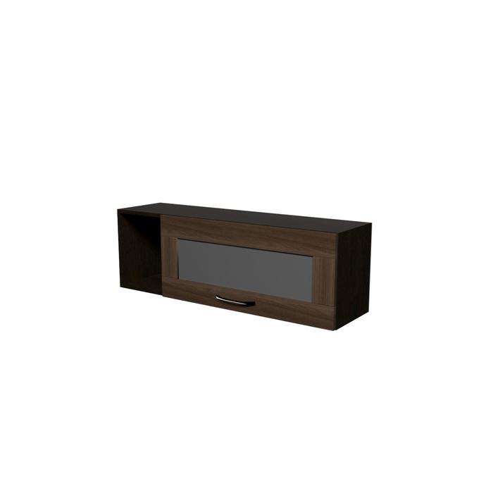 Шкаф навесной Кира 1100х300х360 с дверкой и стеклом, левый венге/Квадро шимо темный - Фото 1