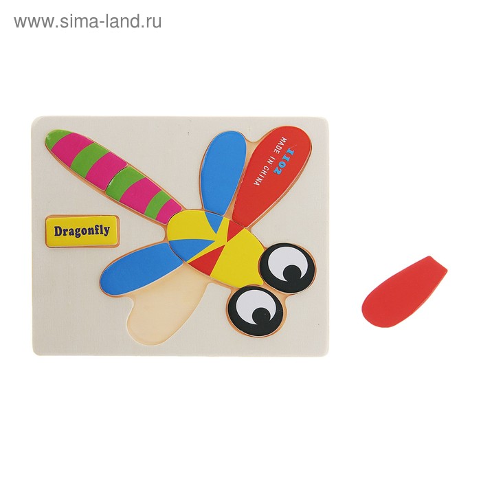 Пазл "Цветная стрекоза" на деревянном основании - Фото 1