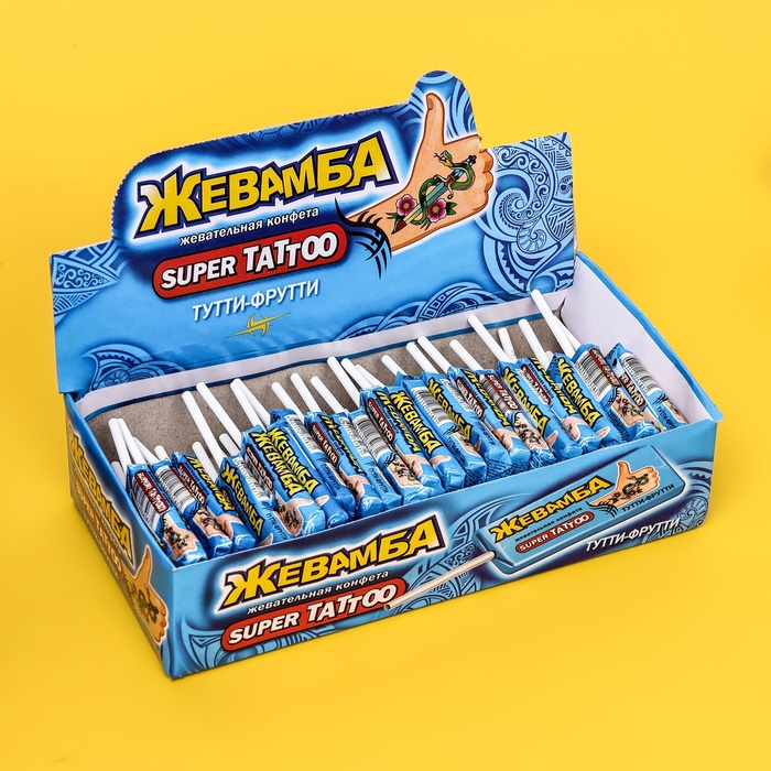 Конфета жевательная «Жевамба» Super tattoo тутти-фрутти, 10 г - Фото 1