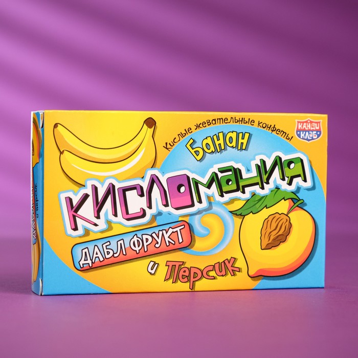 Жевательные конфеты «Кисломания дабл фрукт», банан и персик, 16 г - Фото 1